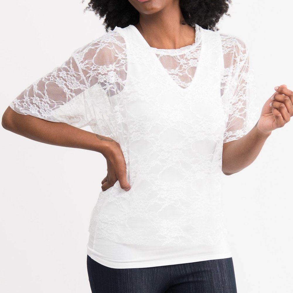 Agnes & Dora Mesh Ivory Lace Tee | NWT | Plus - Picture 1 of 5